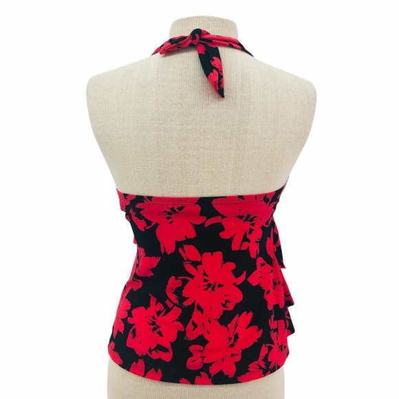 Aqua Green NEW Red Black Tiered Ruffle Front Halter Tankini Swim Top Size Small - Picture 7 of 9